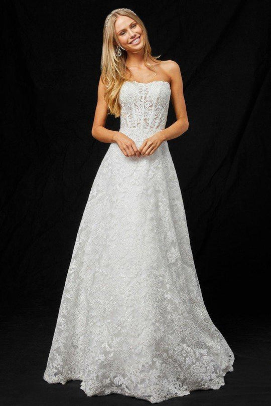 Sherri Hill - 51572 Strapless Sweetheart Lace Evening Dress In White