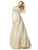 Sherri Hill - 51573 Off-Shoulder Cap Sleeve Lace Long Dress In Gold