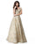 Sherri Hill - 51573 Off-Shoulder Cap Sleeve Lace Long Dress In Gold