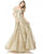 Sherri Hill - 51573 Off-Shoulder Cap Sleeve Lace Long Dress In Gold
