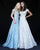 Sherri Hill - 51573 Off-Shoulder Cap Sleeve Lace Long Dress In Blue and White
