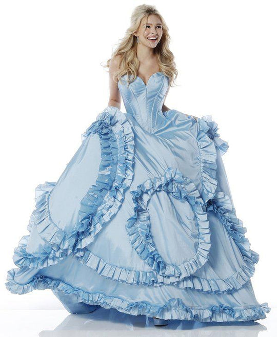 Sherri Hill - 51578 Long Plunging Sweetheart Ruffled Ballgown In Blue