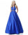 Sherri Hill - 51588 Deep V Halter Bodice Ballgown with Beaded Belt In Blue