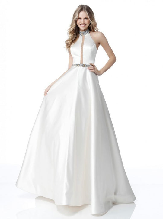 Sherri Hill - 51589 Illusion Cutout High Neckline A Line Dress In White