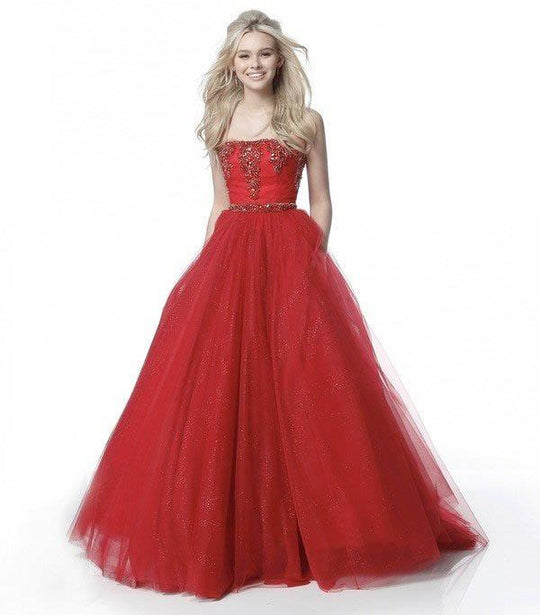 Sherri Hill - 51591 Beaded Strapless Pleated Ballgown In Red