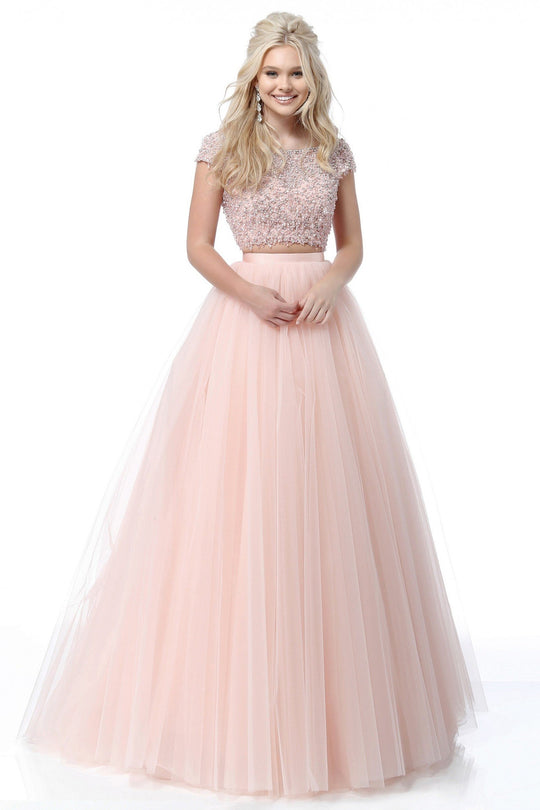Sherri Hill - 51594 Cap Sleeve Beaded Two-Piece Dress In Pink