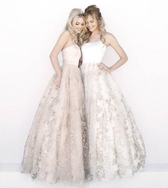 Sherri Hill - 51596 Floral Appliqued Full Figured Strapless Dress In Neutral and White