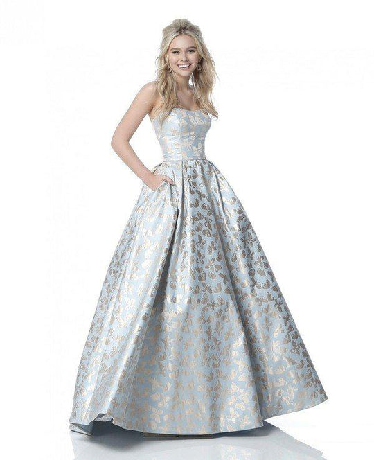 Sherri Hill - 51597 Gilded Strapless Ballgown In Blue and Gold