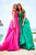 Sherri Hill - 51610 Beaded Satin Off The Shoulder Long Dress In Pink and Green