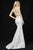 Sherri Hill - 51616 Deep Halter Metallic Lace Mermaid Gown In White