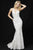 Sherri Hill - 51616 Deep Halter Metallic Lace Mermaid Gown In White