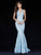 Sherri Hill - 51616 Deep Halter Metallic Lace Mermaid Gown In Blue