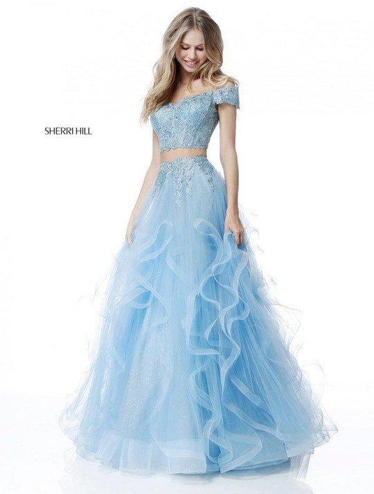 Sherri Hill - 51617 Two Piece Off-Shoulder Tulle Evening Dress In Blue