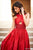 Sherri Hill - 51621 Criss Cross Halter Neck Satin Evening Gown In Red