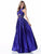 Sherri Hill - 51621 Criss Cross Halter Neck Satin Evening Gown In Blue