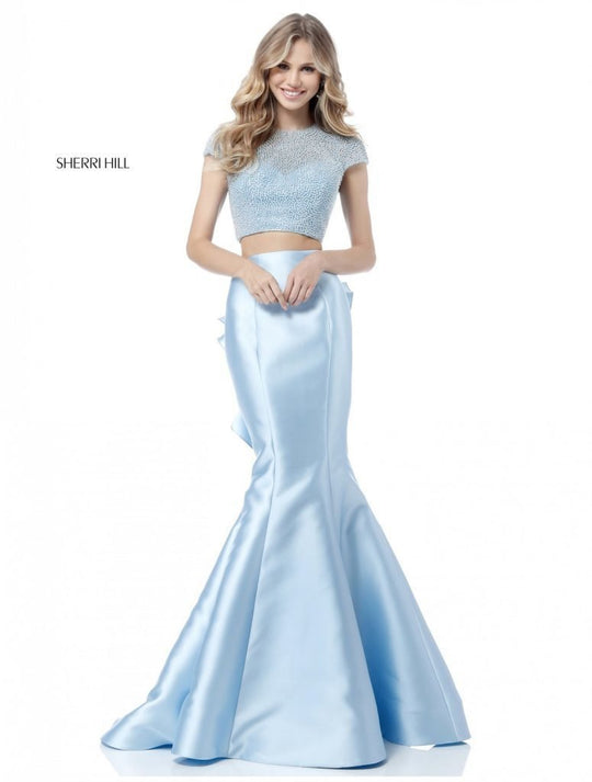 Sherri Hill - 51624 Two Piece Jewel Ruffled Mermaid Gown In Blue