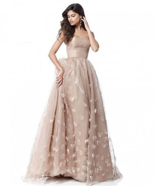 Sherri Hill - 51625 Dotted Floral Appliques Full Figured Net Dress In Neutral