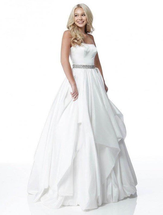 Sherri Hill - 51633 Strapless Bead Crusted Waist Ballgown In White