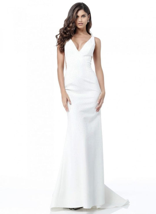 Sherri Hill - 51635 Beaded Jersey Fitted Dress In White