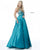 Sherri Hill - 51643 Lace Ornate Halter V Neck Taffeta Ballgown In Blue and Green