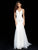 Sherri Hill - 51645 Beaded Deep V-Neck Sheath Dress With Tulle Train In White