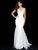 Sherri Hill - 51645 Beaded Deep V-Neck Sheath Dress With Tulle Train In White