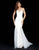 Sherri Hill - 51645 Beaded Deep V-Neck Sheath Dress With Tulle Train In White