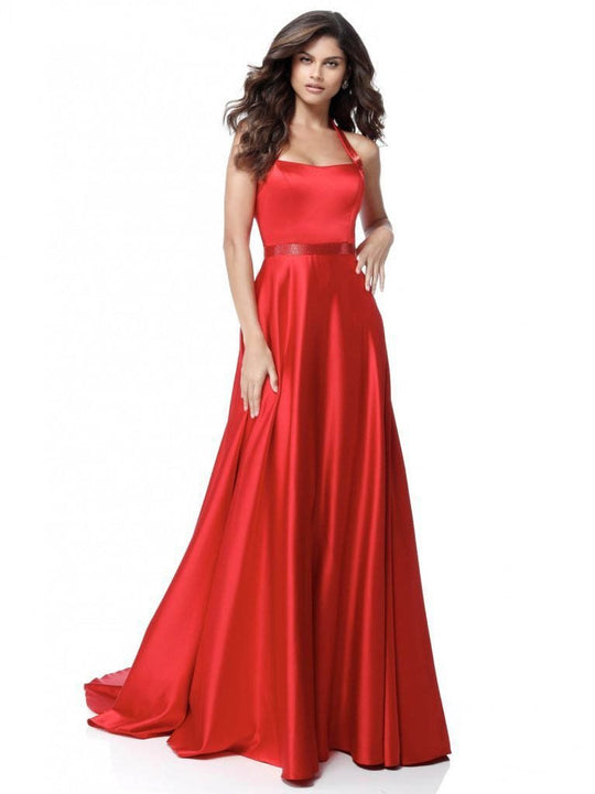 Sherri Hill - 51646 Beaded Ladder Back Halter Long Dress In Red