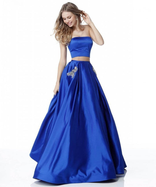 Sherri Hill - 51649 Two-Piece Satin Strapless A Line Dress In Blue