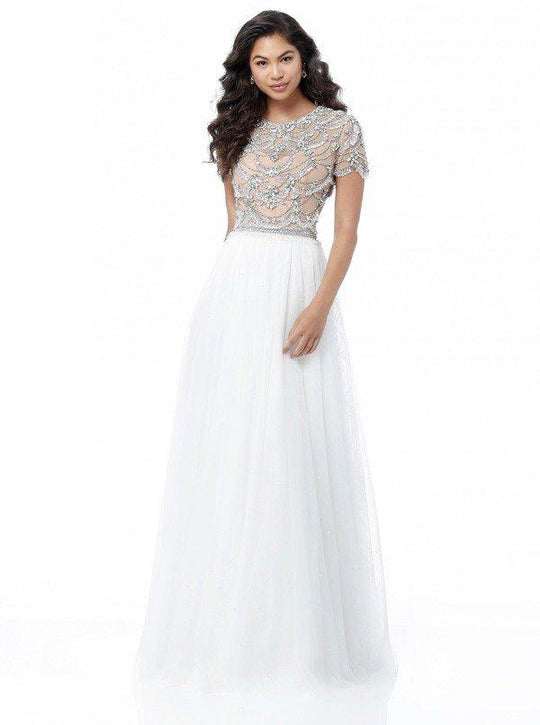 Sherri Hill - 51652 Beaded Jewel Neck Chiffon A-line Gown In White
