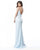 Sherri Hill - 51654 Beaded Bateau Sheath Dress With Train In Blue