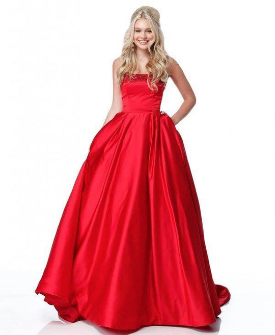 Sherri Hill - 51674 Beaded Strapless Satin Ballgown In Red
