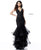 Sherri Hill - 51683 Lace Deep V-neck Ruffle Tulle Mermaid Dress In Black