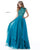 Sherri Hill - 51687 Beaded High Neck Chiffon A Line Dress In Blue and Green