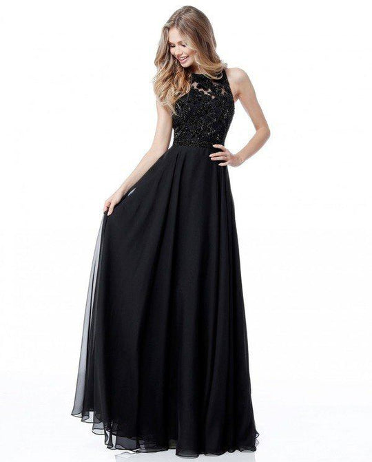 Sherri Hill - 51694 Jewel Full Figured Chiffon A-Line Evening Dress In Black
