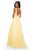 Sherri Hill - 51708 Floral Appliqued Plunging V-Neck Glitter Dress In Yellow