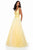 Sherri Hill - 51708 Floral Appliqued Plunging V-Neck Glitter Dress In Yellow