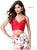 Sherri Hill - 51710 Two Piece Ruched Taffeta Floral Print Mermaid Gown In Red and Print