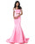 Sherri Hill - 51713 Beaded Off Shoulder Sleeve Two Piece Mermaid Gown In Pink