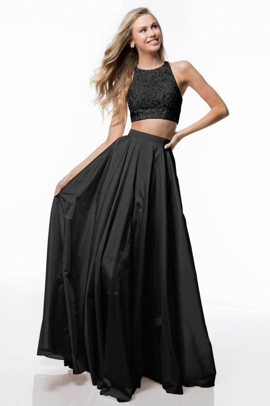 Sherri Hill - 51723 Two Piece Beaded Crop Top A Line Dress In Black