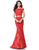 Sherri Hill - 51727 Two Piece Lace Off-Shoulder Mermaid Dress In Red