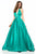 Sherri Hill - 51729 Deep V Neck Halter Bodice Satin Ballgown In Green