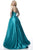 Sherri Hill - 51729 Deep V Neck Halter Bodice Satin Ballgown In Green