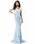 Sherri Hill - 51736 Floral Applique Plunging V-neck Sheath Dress In Blue