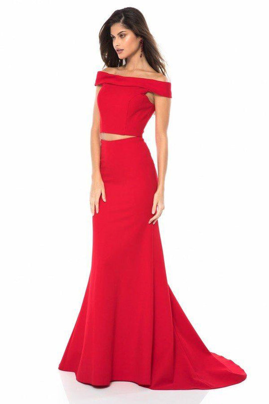 Sherri Hill - 51757 Two Piece Off-Shoulder Jersey Trumpet Dress In Red