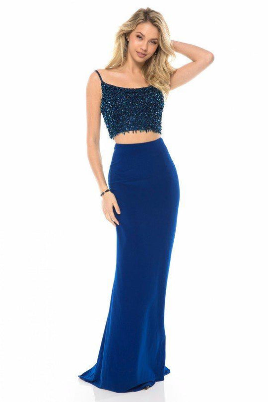 Sherri Hill - 51760 Two Piece Beaded Scoop Fitted Dress In Blue