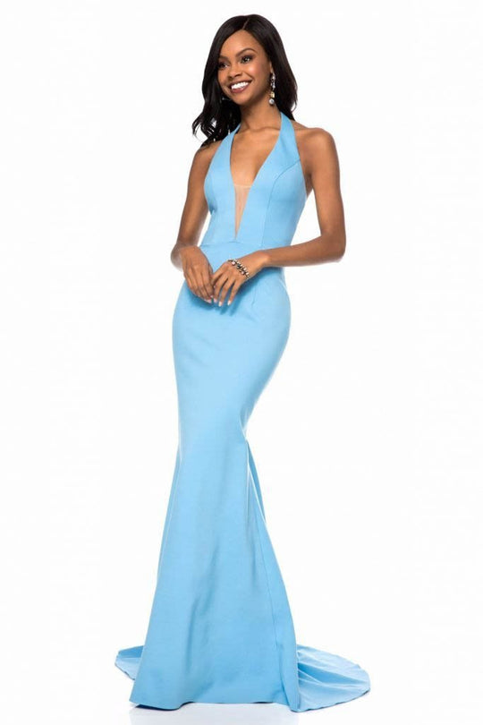 Sherri Hill - 51773 Plunging Halter Long Mermaid Dress In Blue