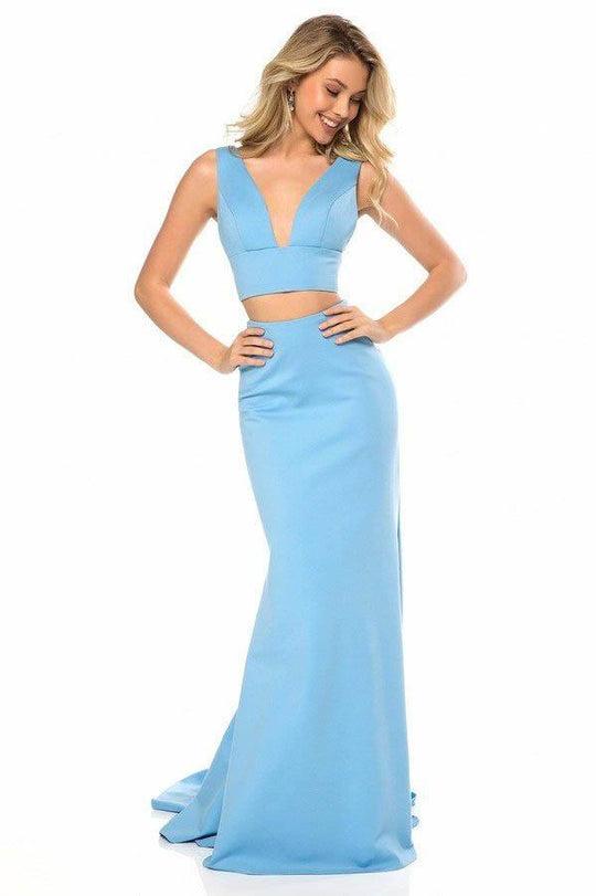 Sherri Hill - 51775 Two Piece Lace-Up Mermaid Dress In Blue
