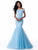 Sherri Hill - 51778 Beaded Jersey Off-Shoulder Tulle Mermaid Dress In Blue