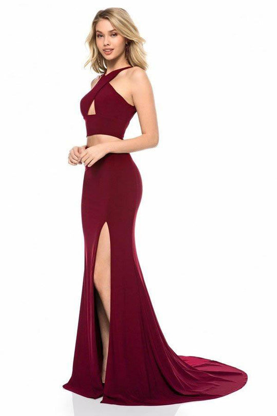 Sherri Hill - 51810 Two Piece Halter Sheath Evening Dress In Red